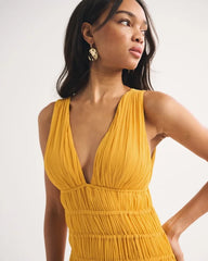 Bra-Free Ruched Flowy Maxi Dress