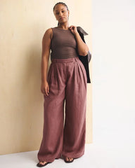 100% Linen Curve Love High Rise Tailored Palazzo Pant