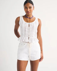 Curve Love High Rise Linen-Blend Denim Short