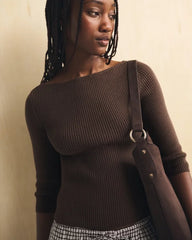3/4 Sleeve Slash Neck Sweater