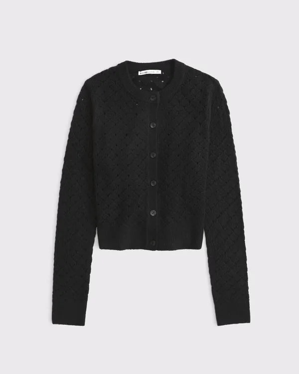 Shrunken Pointelle Crew Cardigan