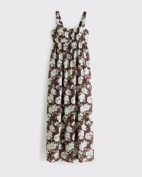 Bra-Free Sweetheart Ruched Flowy Maxi Dress