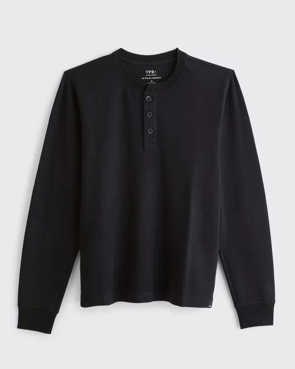 YPB Active Waffle Texture Long-Sleeve Henley Tee