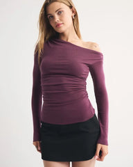 Bra-Free Fine Wool-Blend Asymmetrical Draped Top