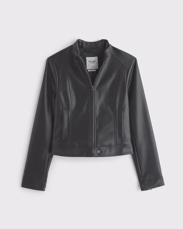 Slim Vegan Leather Mockneck Jacket