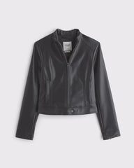 Slim Vegan Leather Mockneck Jacket