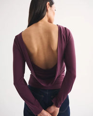 Bra-Free Long-Sleeve Cowl Back Top