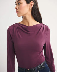 Bra-Free Long-Sleeve Cowl Back Top