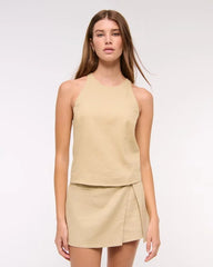Linen-Blend Open-Back Set Top