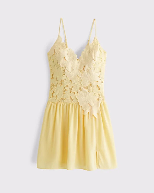 Bra-Free Applique Lace Mini Dress