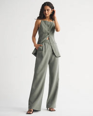 A&F Sloane Tailored Hardware Wide Leg Pant