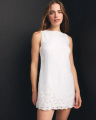 100% Linen Lace Cutwork Shift Mini Dress