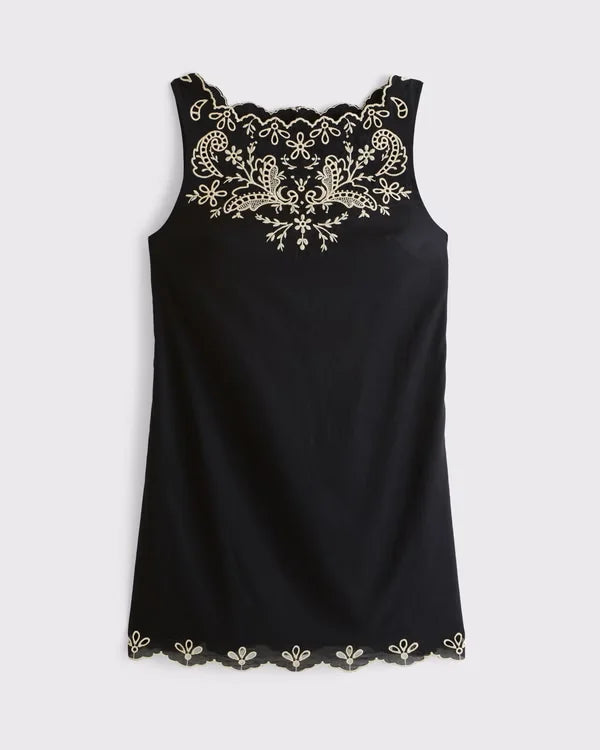 Embroidered High-Neck Mini Dress