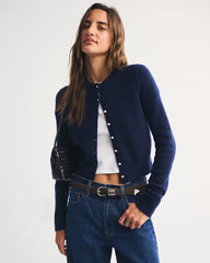 Merino Wool-Blend Shrunken Crew Cardigan