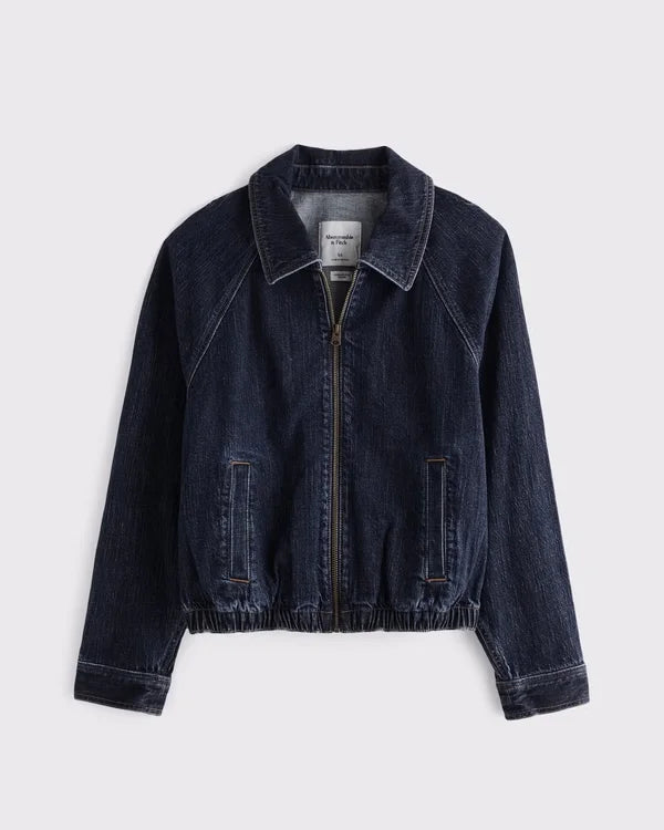 Relaxed Linen-Blend Denim Bomber Jacket