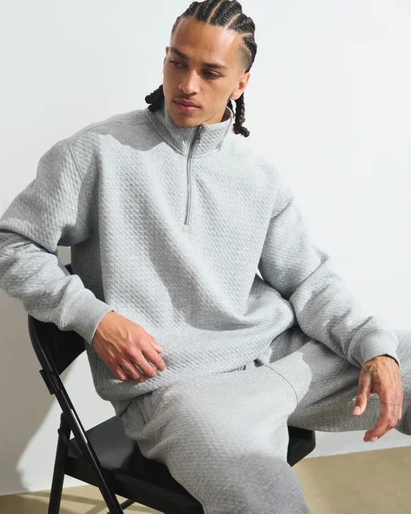 YPB Waffle Texture Half-Zip Sweatshirt