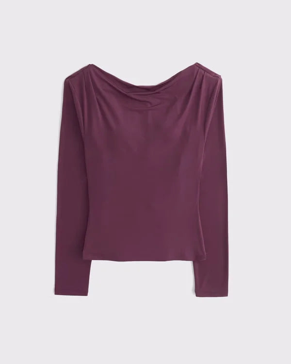 Bra-Free Long-Sleeve Cowl Back Top