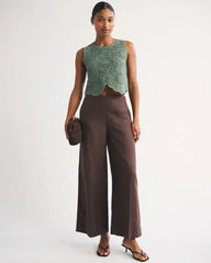 100% Linen Curve Love High Rise Cropped Wide Leg Pant