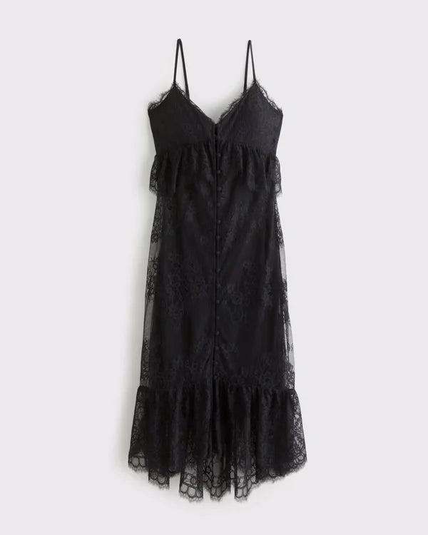 Bra-Free Button-Through Lace Duster Midi Dress