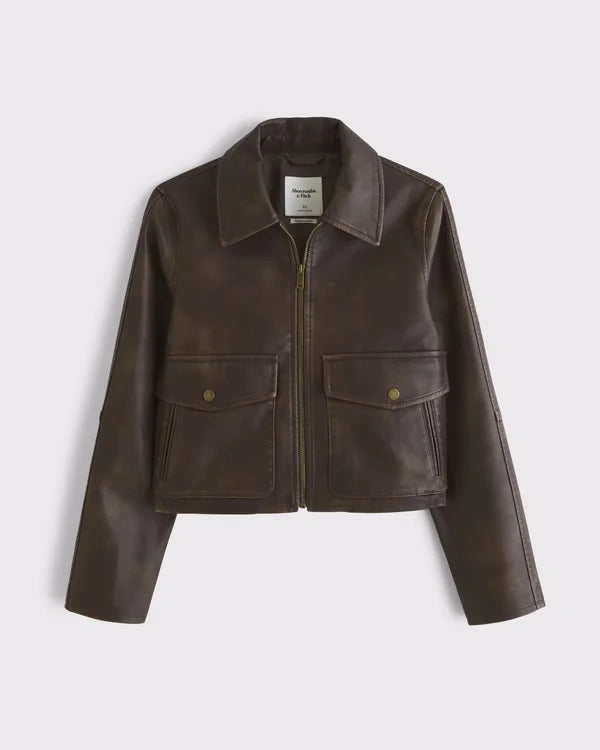 Short Vegan Leather Utility Jacket