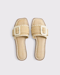 Raffia Buckle Slide Sandals