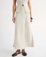 100% Linen High Rise Maxi Skirt