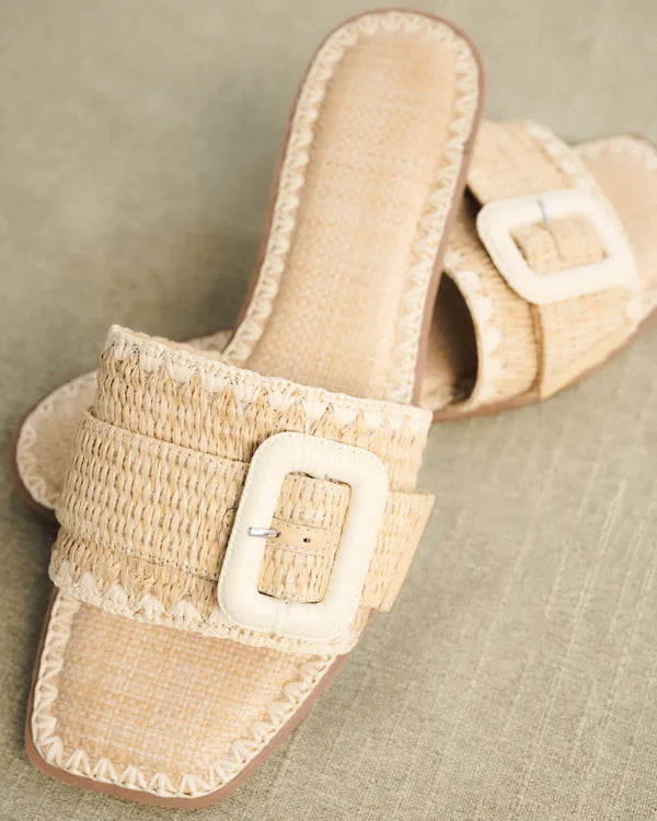 Raffia Buckle Slide Sandals