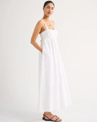 Bra-Free Eyelet Sweetheart Ruched Flowy Maxi Dress