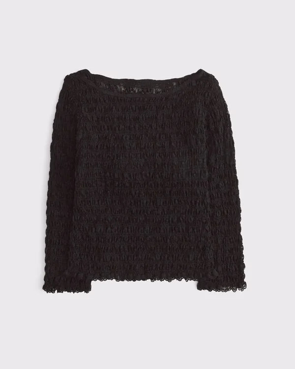 Bra-Free 3/4 Sleeve Smocked Lace Top