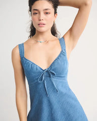 Bra-Free Tie-Front Chambray Mini Dress