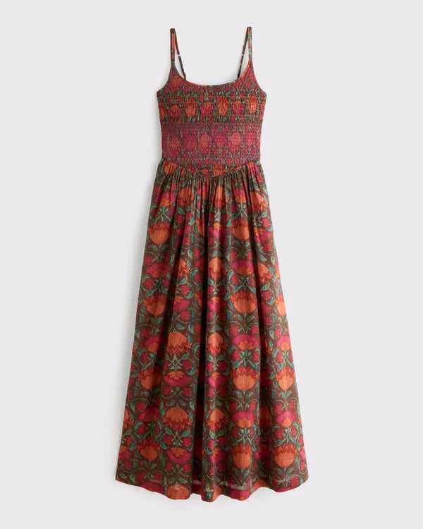 100% Cotton A&F Sydney Smocked Dipped-Waist Maxi Dress
