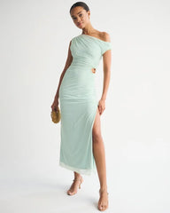 Bra-Free Mesh Draped Maxi Dress
