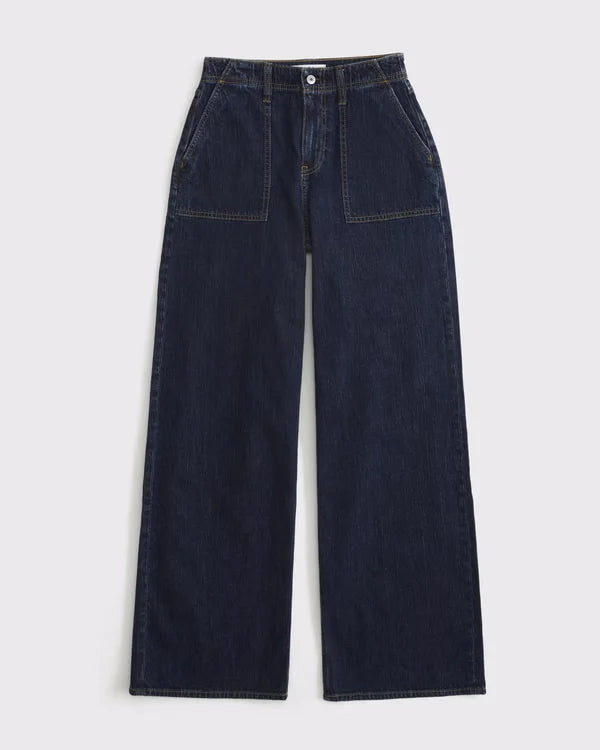 Linen-Blend High Rise Wide Leg Jean
