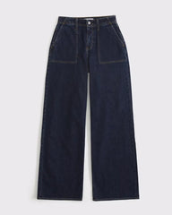 Linen-Blend High Rise Wide Leg Jean