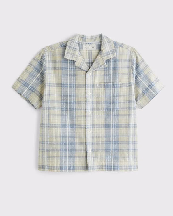 100% Cotton Plaid Resort Collar Shirt