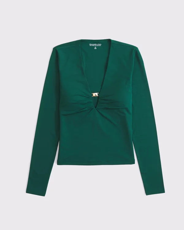 Bra-Free Hardware Long-Sleeve Top