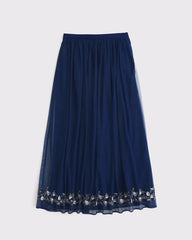 High Rise Embroidered Maxi Set Skirt
