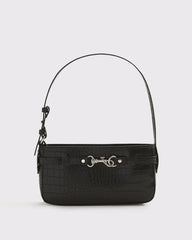 Croc-Effect Vegan Leather Shoulder Bag