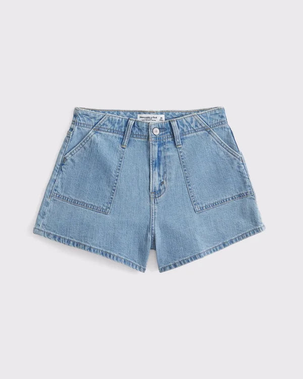 High Rise Linen-Blend Denim Short